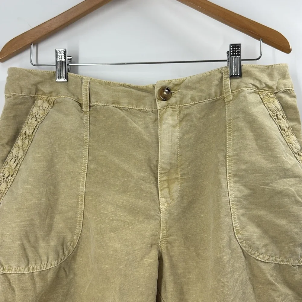 Coldwater Creek Linen blend summer shorts lace trim relaxed fit boho neutral